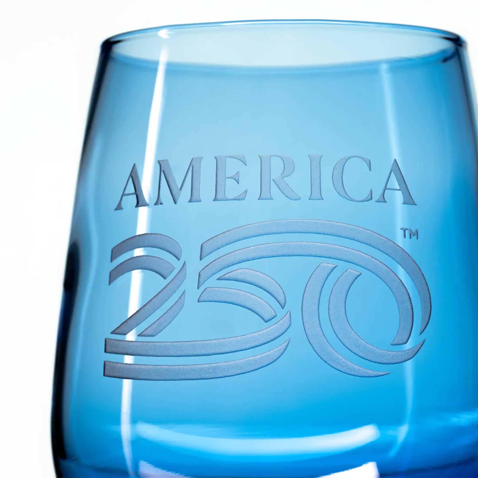 America250™ Blue Stemless Wine Tumbler Glass | Set of 2
