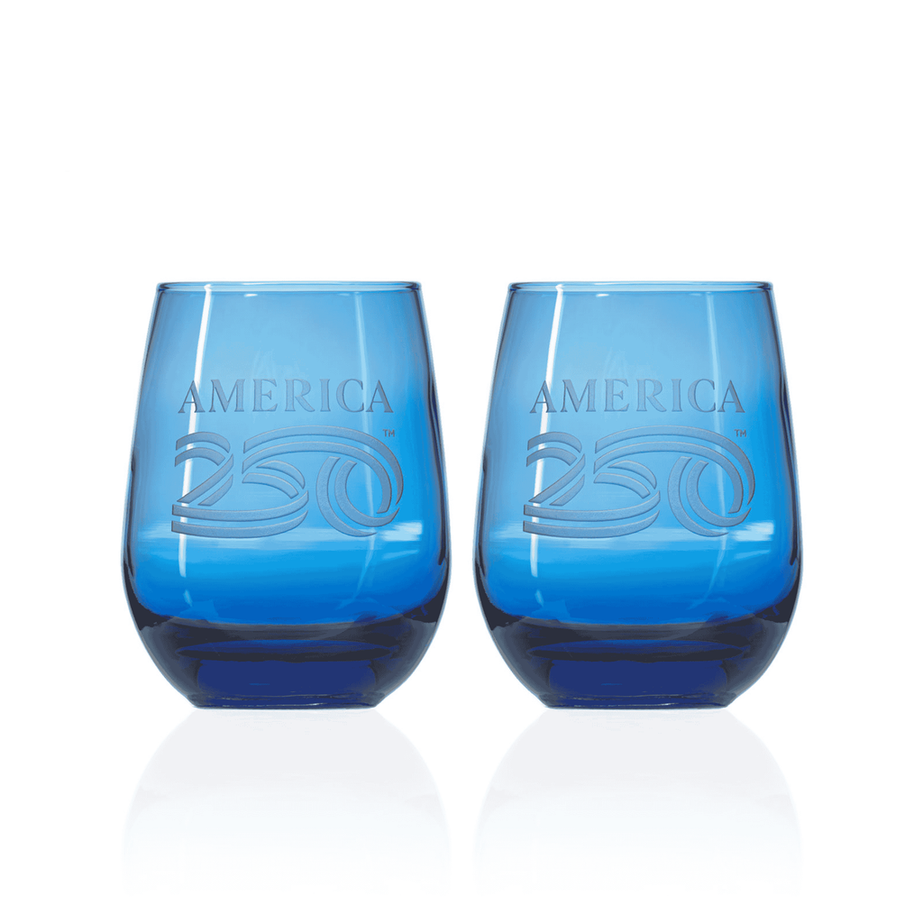 America250™ Blue Stemless Wine Tumbler Glass | Set of 2