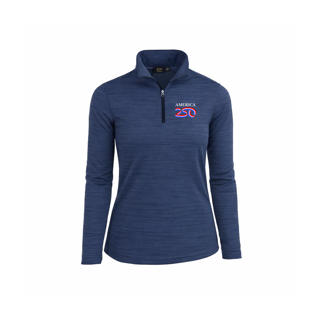 America250 Women's Tiger Stripe Jersey Long Sleeve 1/4 Zip Polo