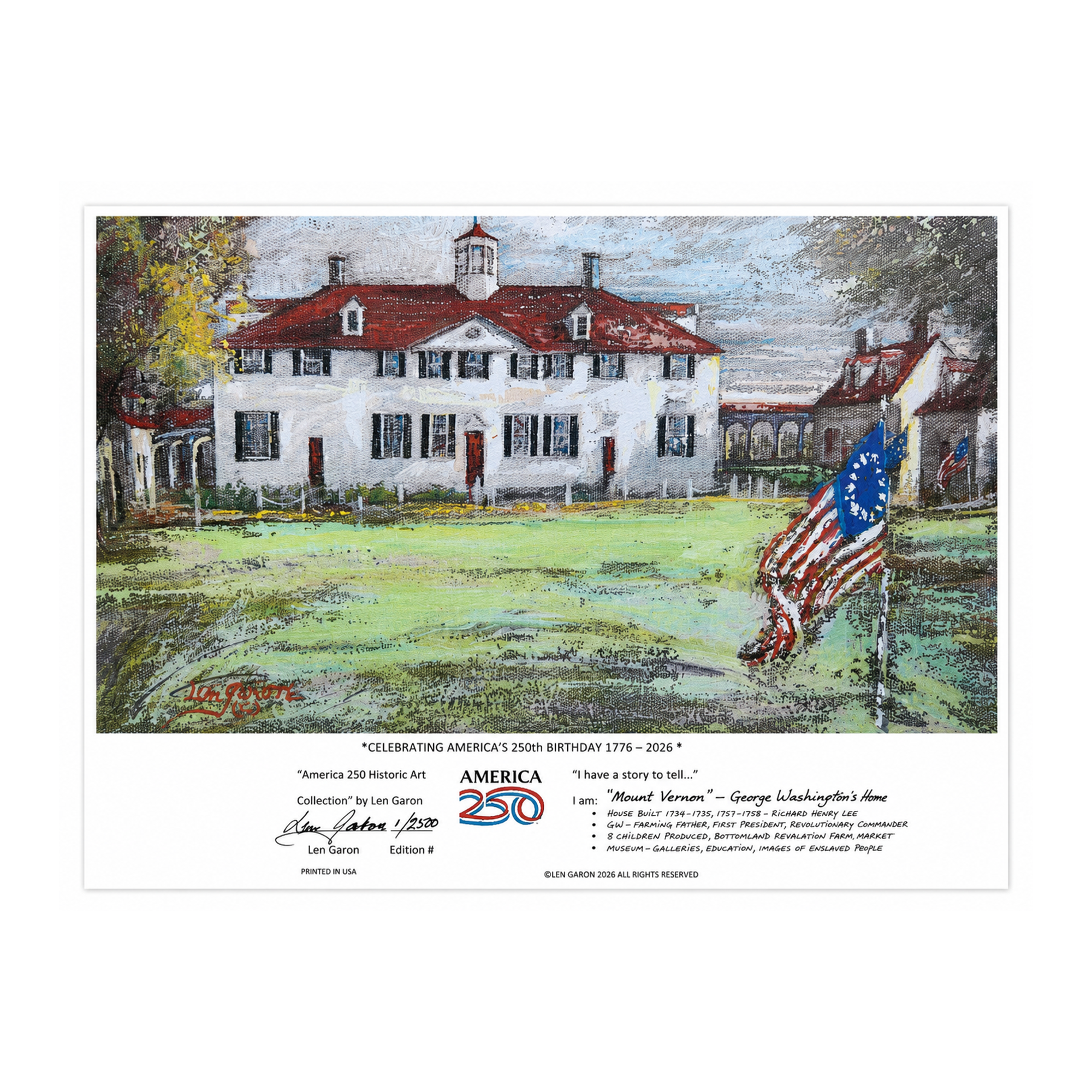 America250 Mount Vernon Print by Len Garon