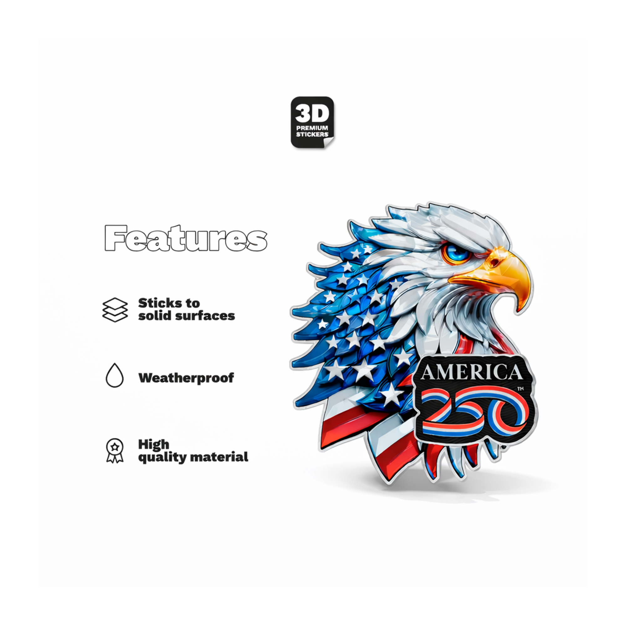 America250™ Bald Eagle 3D Sticker