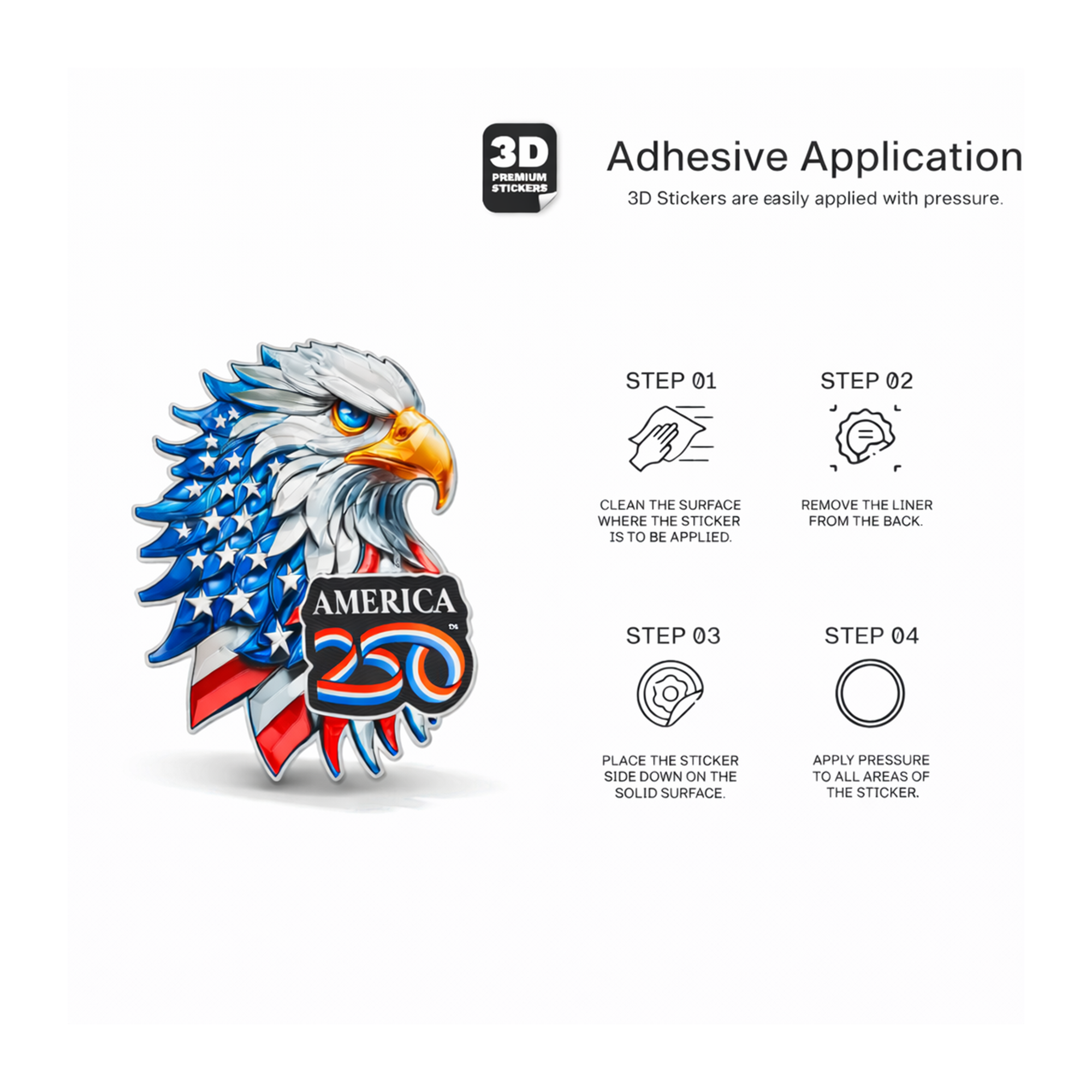 America250™ Bald Eagle 3D Sticker