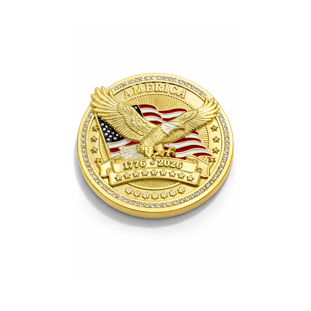 America250 Gold Plated Navy Challenge Coins With Diamonds