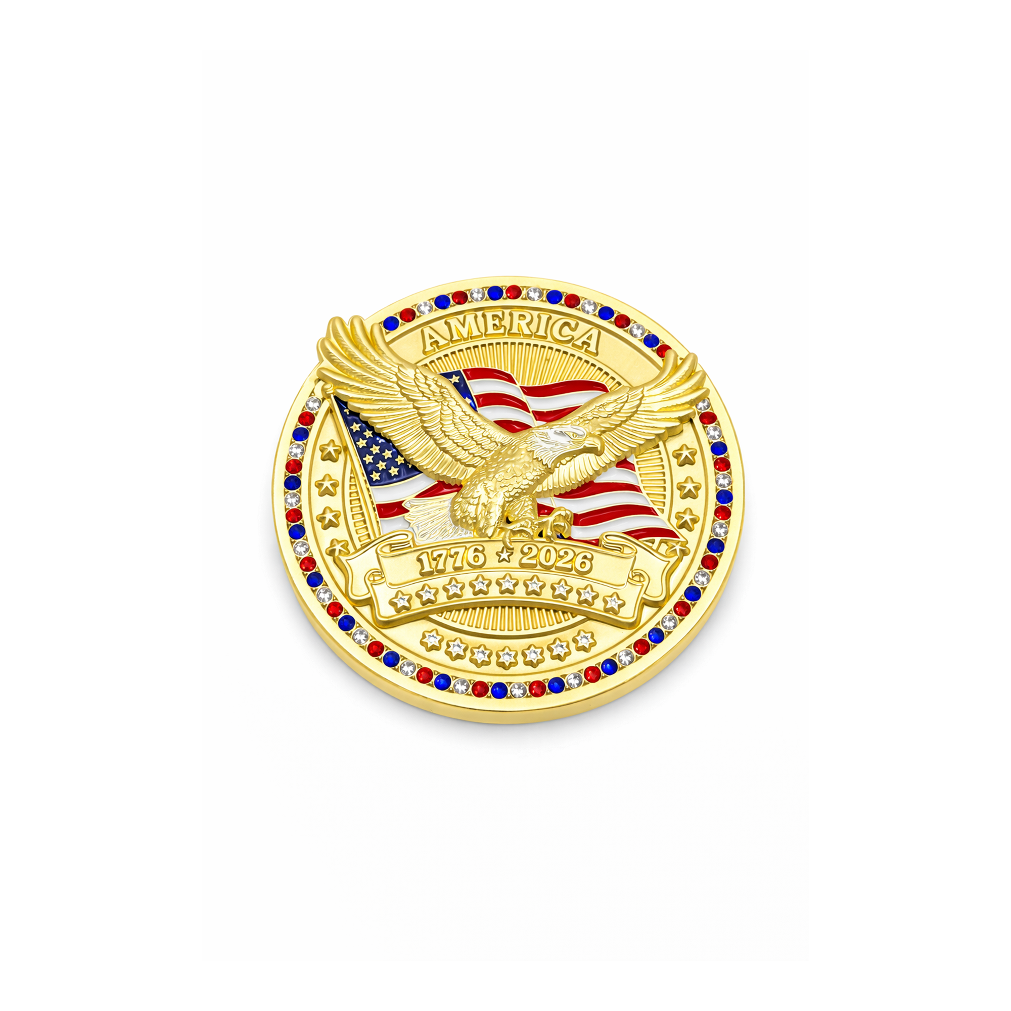 America250™ Gold-Plated Premium Coin with Rubies, Sapphires, and Diamonds