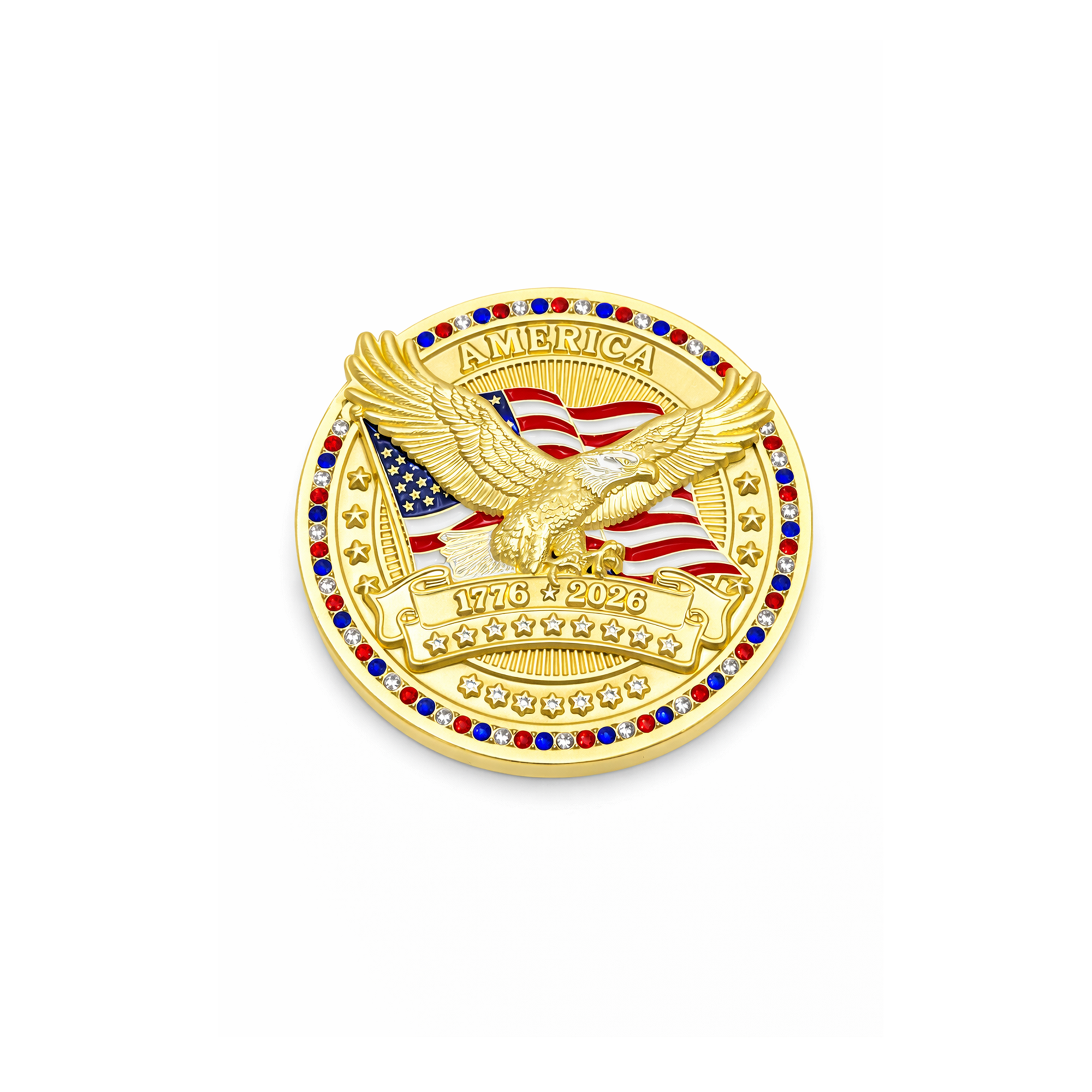 America250™ Gold-Plated Navy Premium Coin with Rubies, Sapphires, and Diamonds