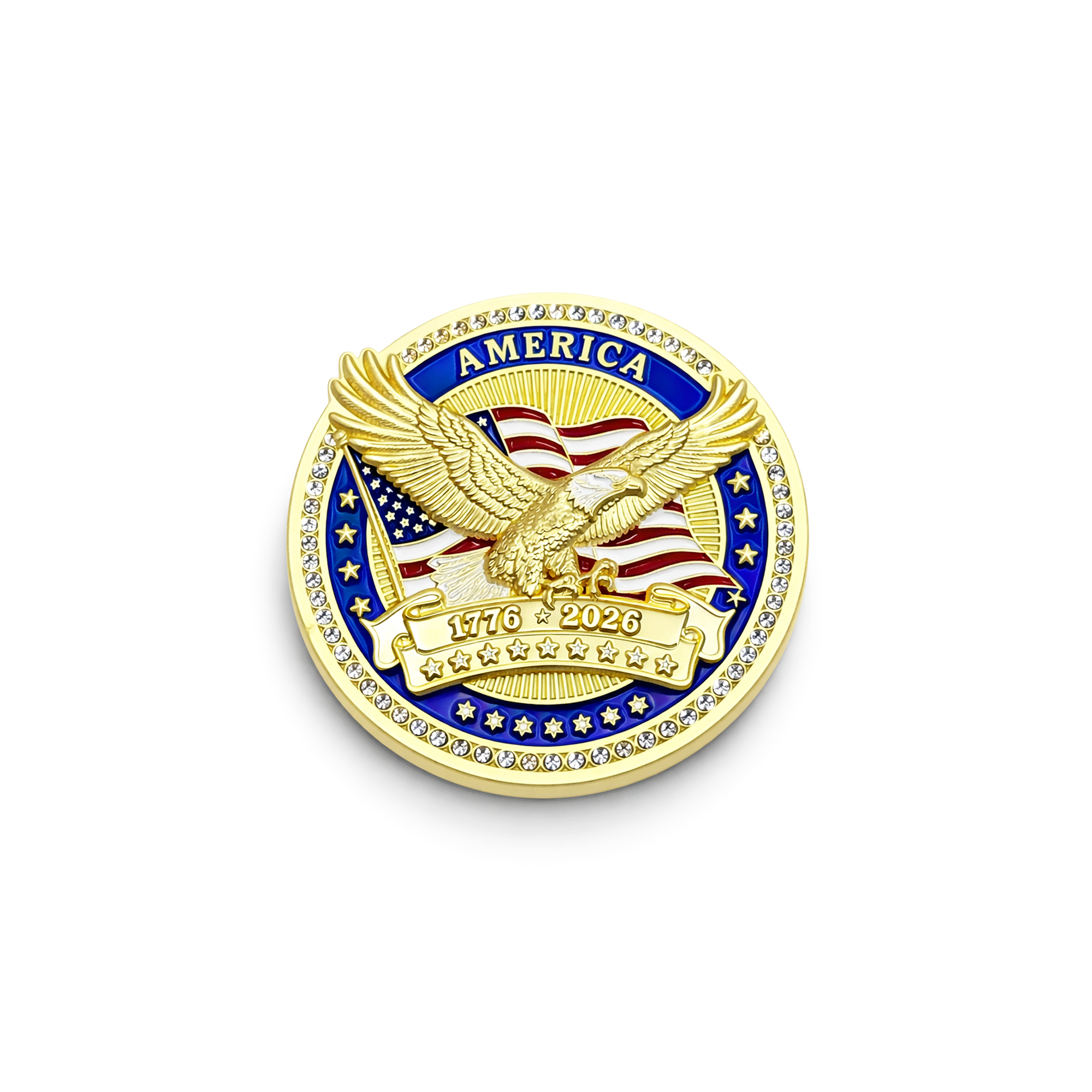 America250™ Gold-Plated Blue Premium Coin with Diamonds