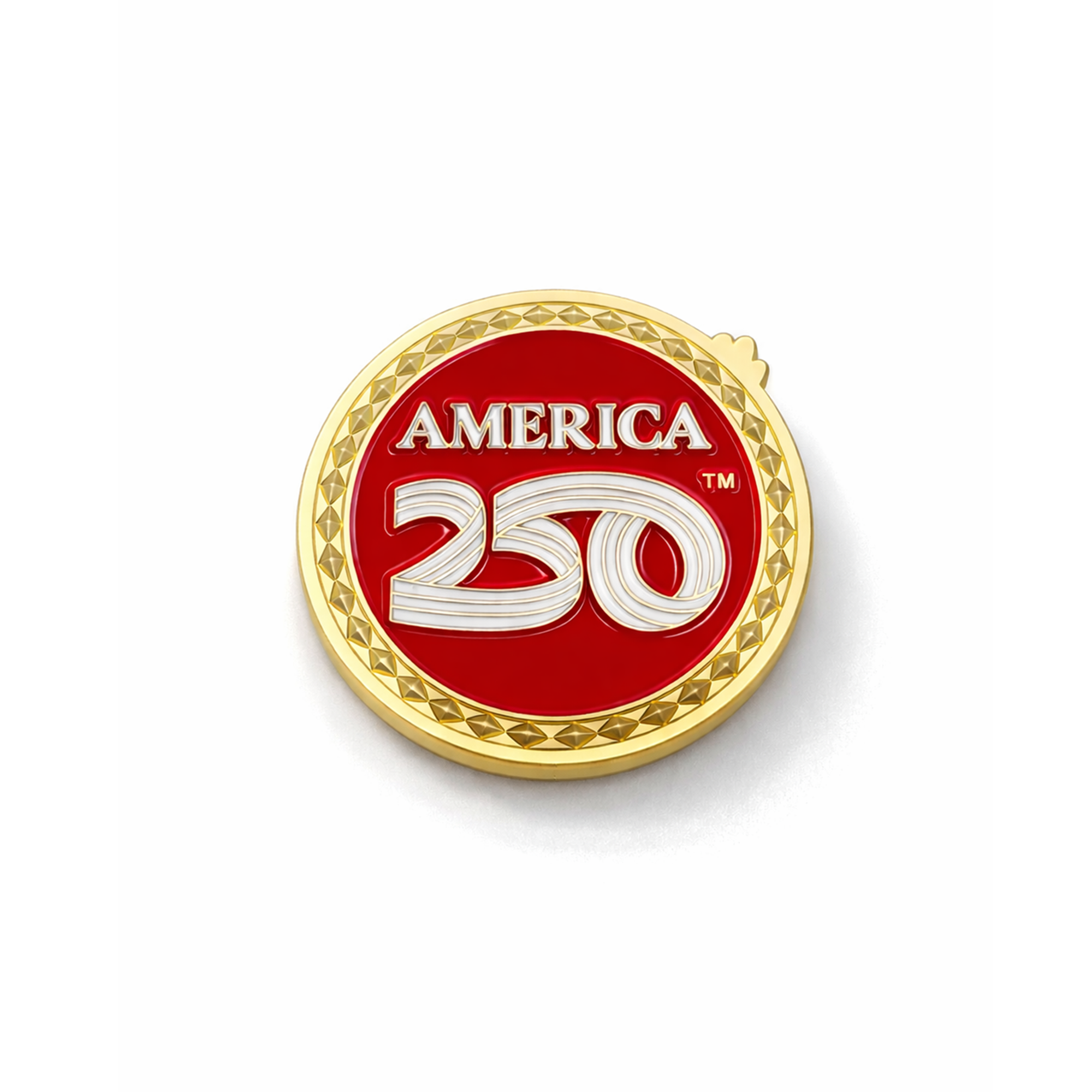 America250™ Gold Plated Red Challenge Coins With Rubies, Sapphires, & Diamond