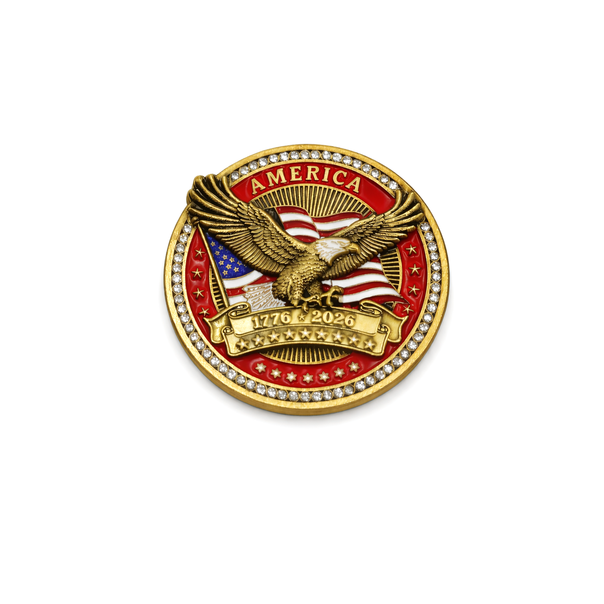America250™ Brass Red Diamond Edition Challenge Coin