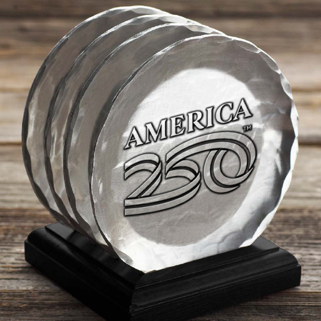 America250 4-Piece Commemorative Coaster Set with Caddy (Aluminum)