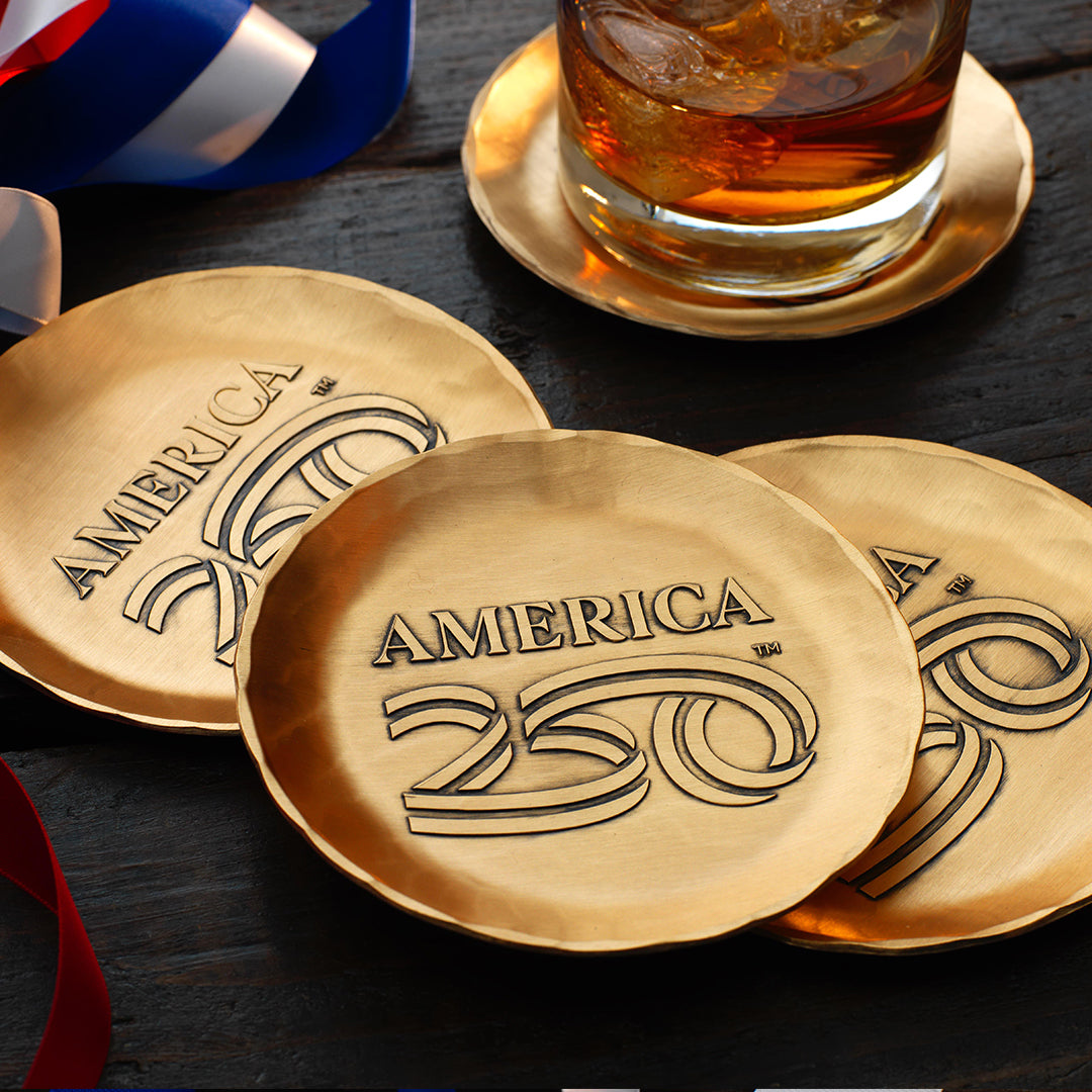 America250 4-Piece Commemorative Coaster Set with Caddy (Bronze)
