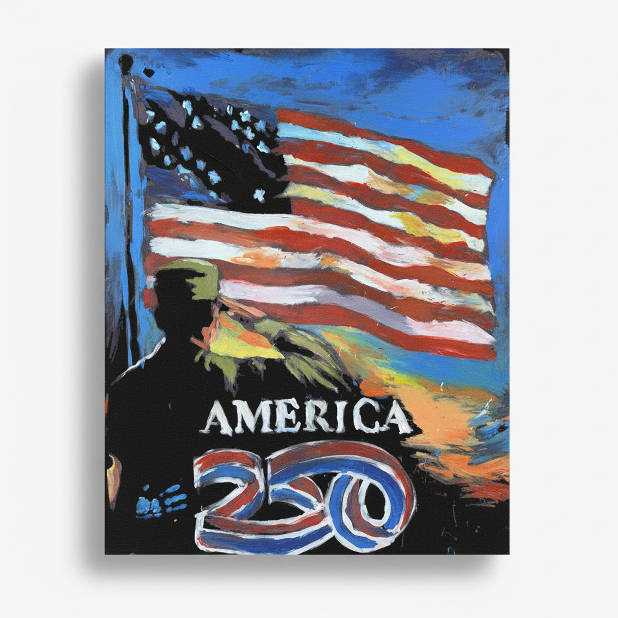 America250™ Original Flag & Soldier Acrylic Fine Art Painting by Cody Sabol