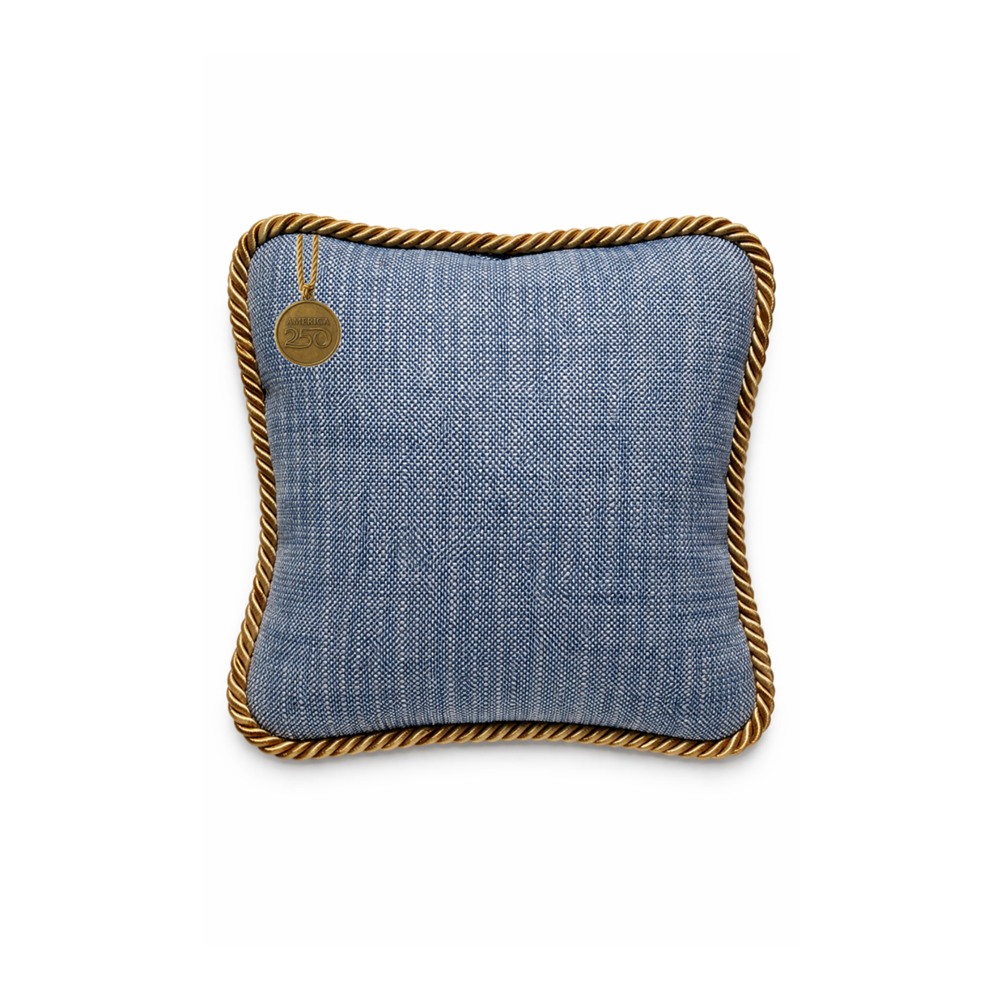 Mini pillow - denim, blue, white with gold trim & charm